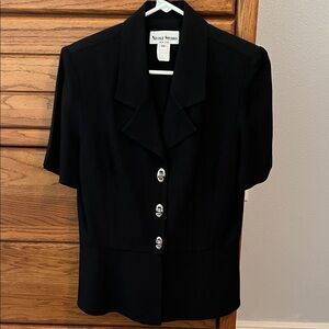 Black Short Sleeve Blazer with Silver twist Buttons